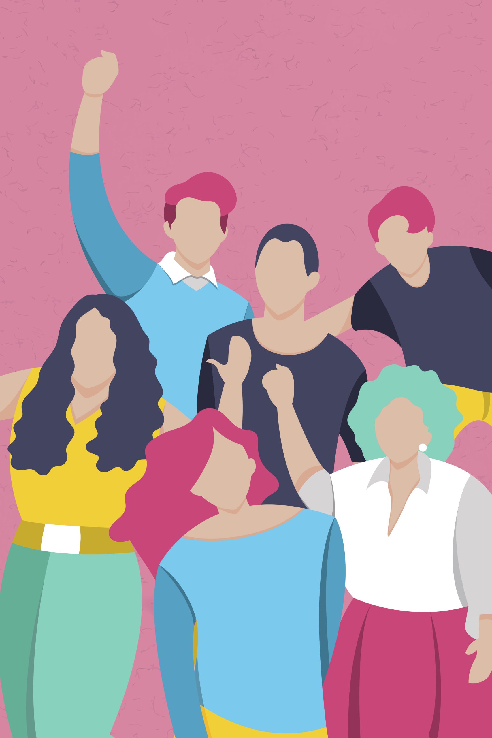 diverse characters on pink background vector